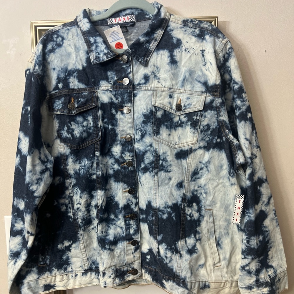 Taxi Tie-Dyed Women’s Denim Jacket Size Medium Blue 3X -4X